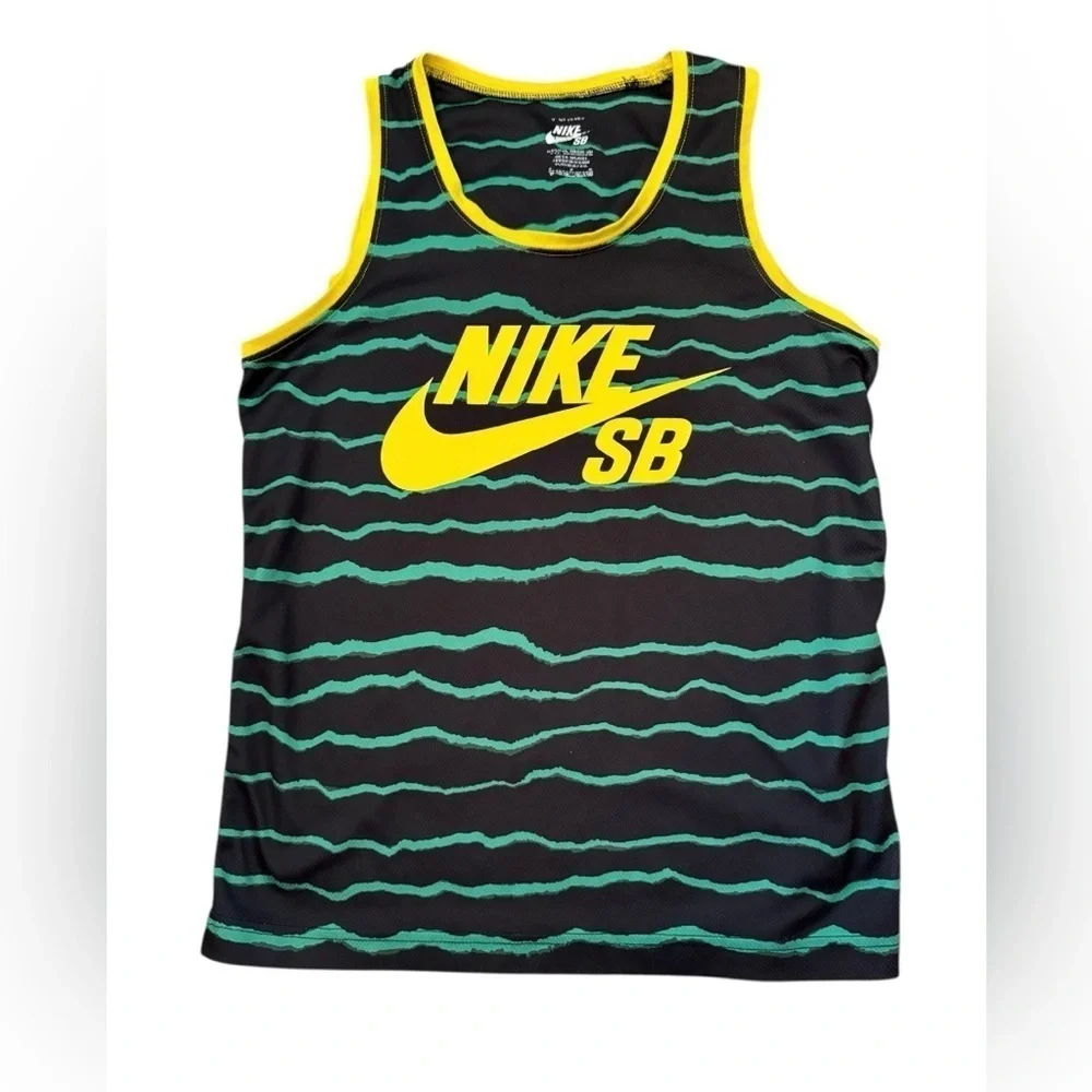 Nike SB Youth Tank Top Size Medium Black Green Yellow Stripe Skate Sleeveless